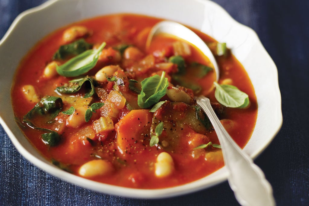 Spicy SunDried Tomato Soup with White Beans & Swiss Chard Recipe