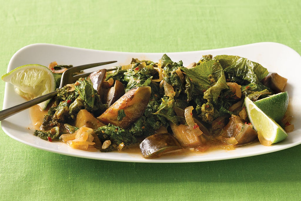 Thai Red Curry Eggplant and Mustard Greens Recipe