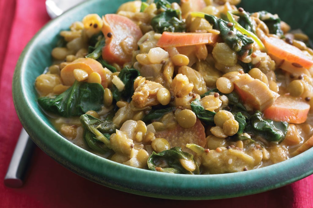 IndianSpiced Lentils with Spinach and Rhubarb Recipe