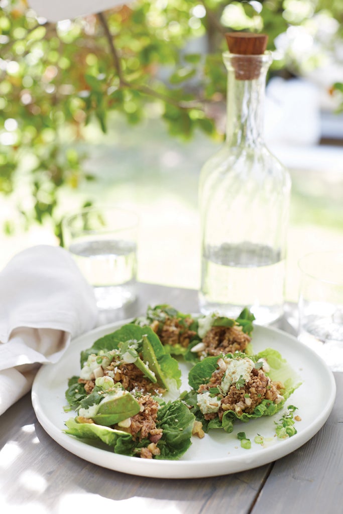 Spicy Mushroom Lettuce Cups with Cilantro Lime Crème Recipe