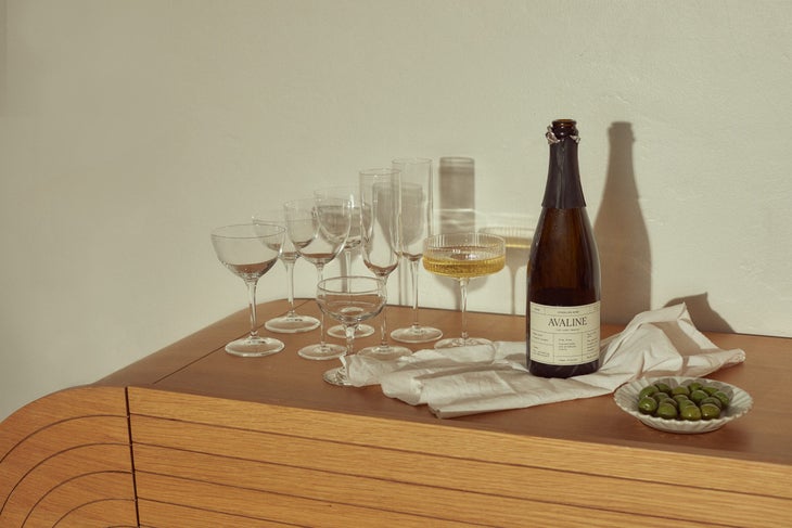 a collection of bottles of Avaline wine, a brand launched by Cameron Diaz
