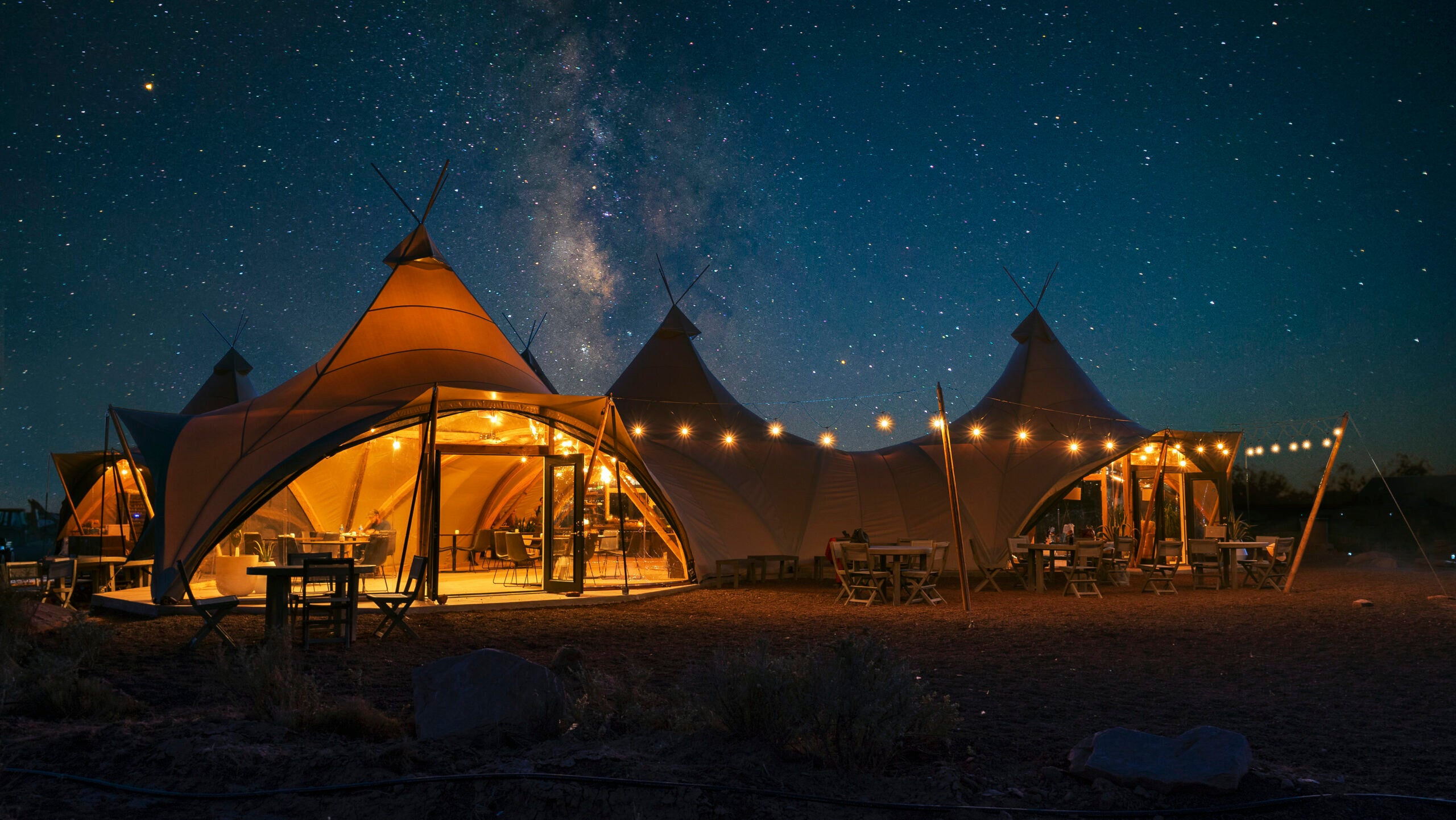 under canvas Grand Canyon glamping site at night