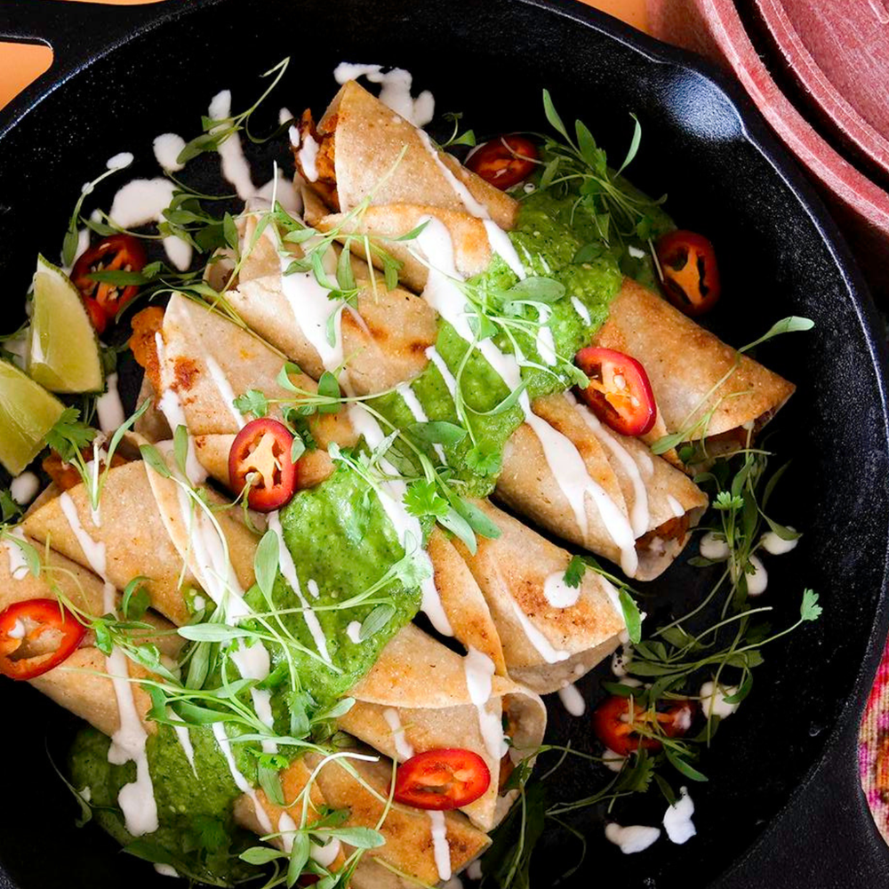 Chef Bai’s Vegan Sweet Potato Flautas with Avocado Salsa Verde-image