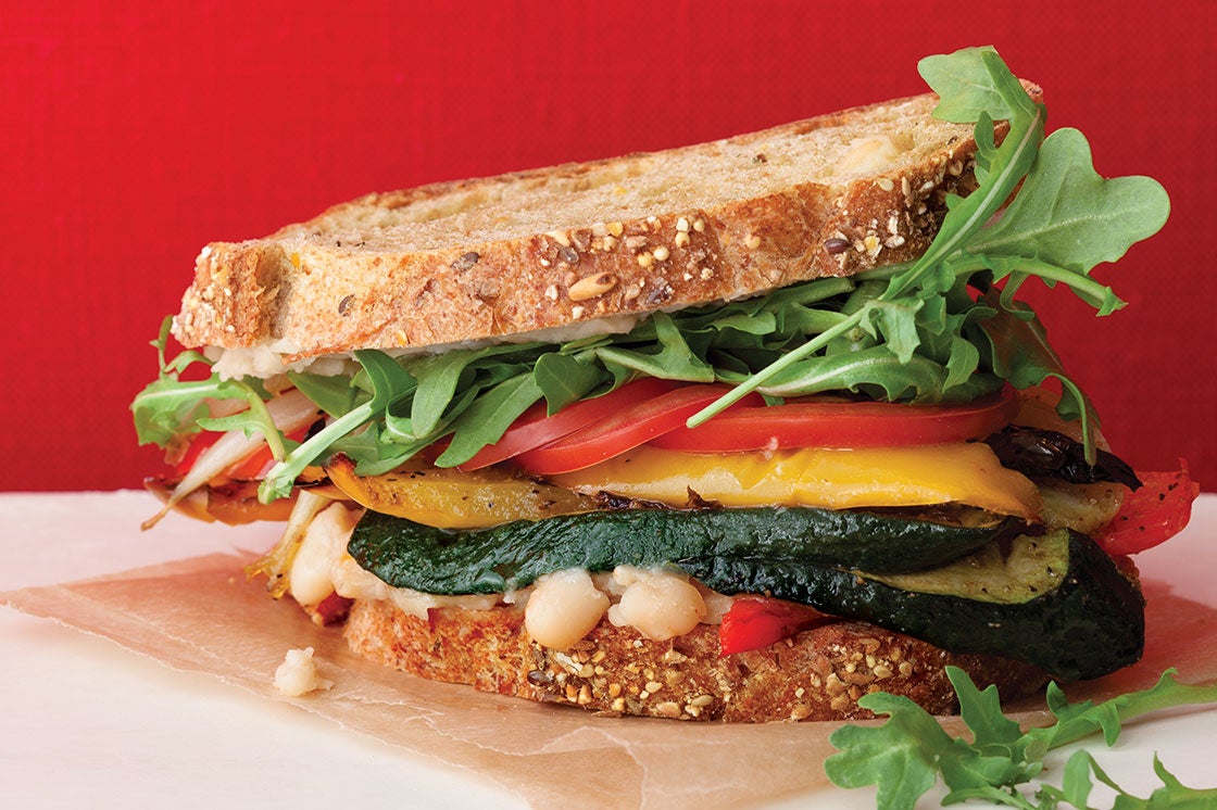 Roasted Vegetable Sandwiches with Zesty White Bean Spread Recipe