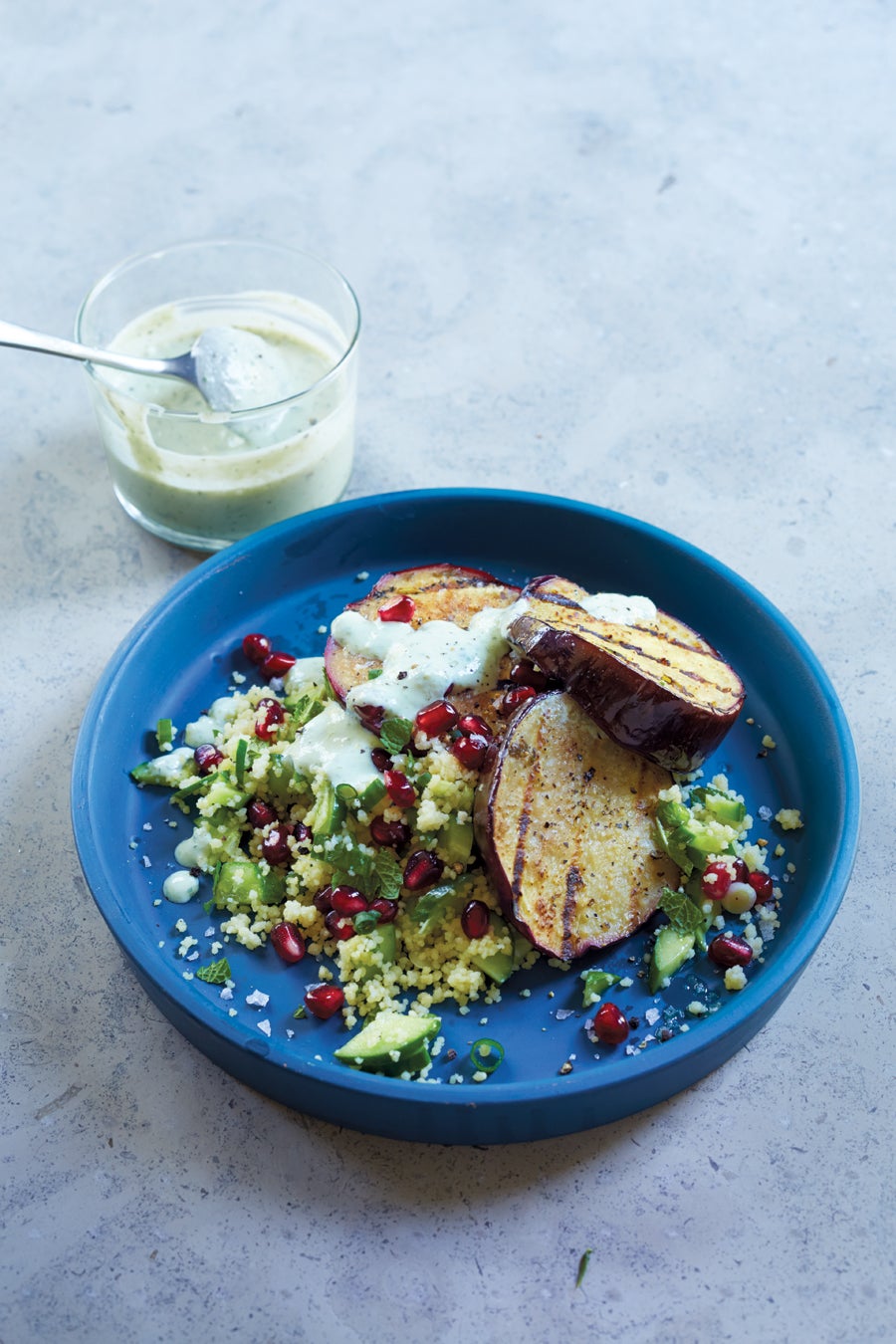 Grilled Eggplant with Couscous and Greek Yogurt Dressing Recipe