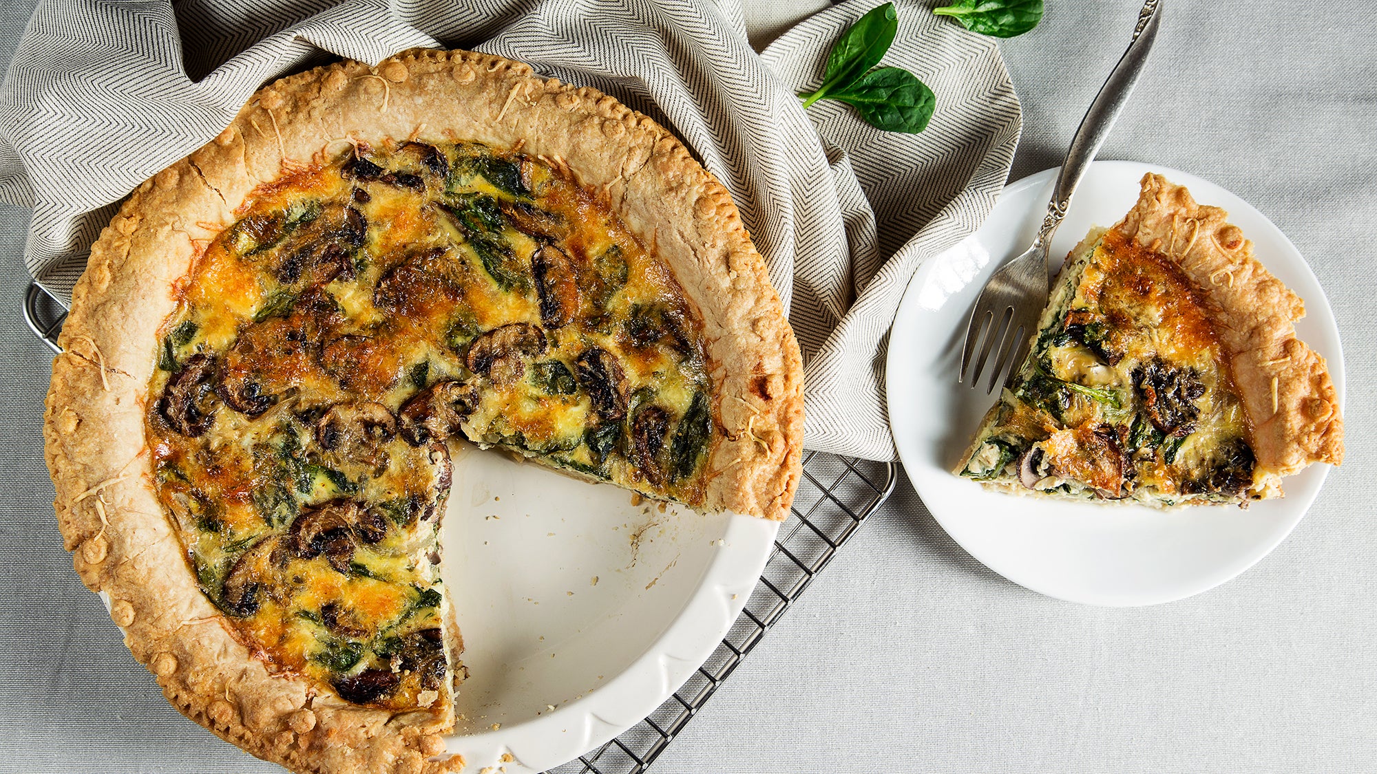 Mushroom and Spinach Quiche Recipe | Vegetarian Quiche Recipe