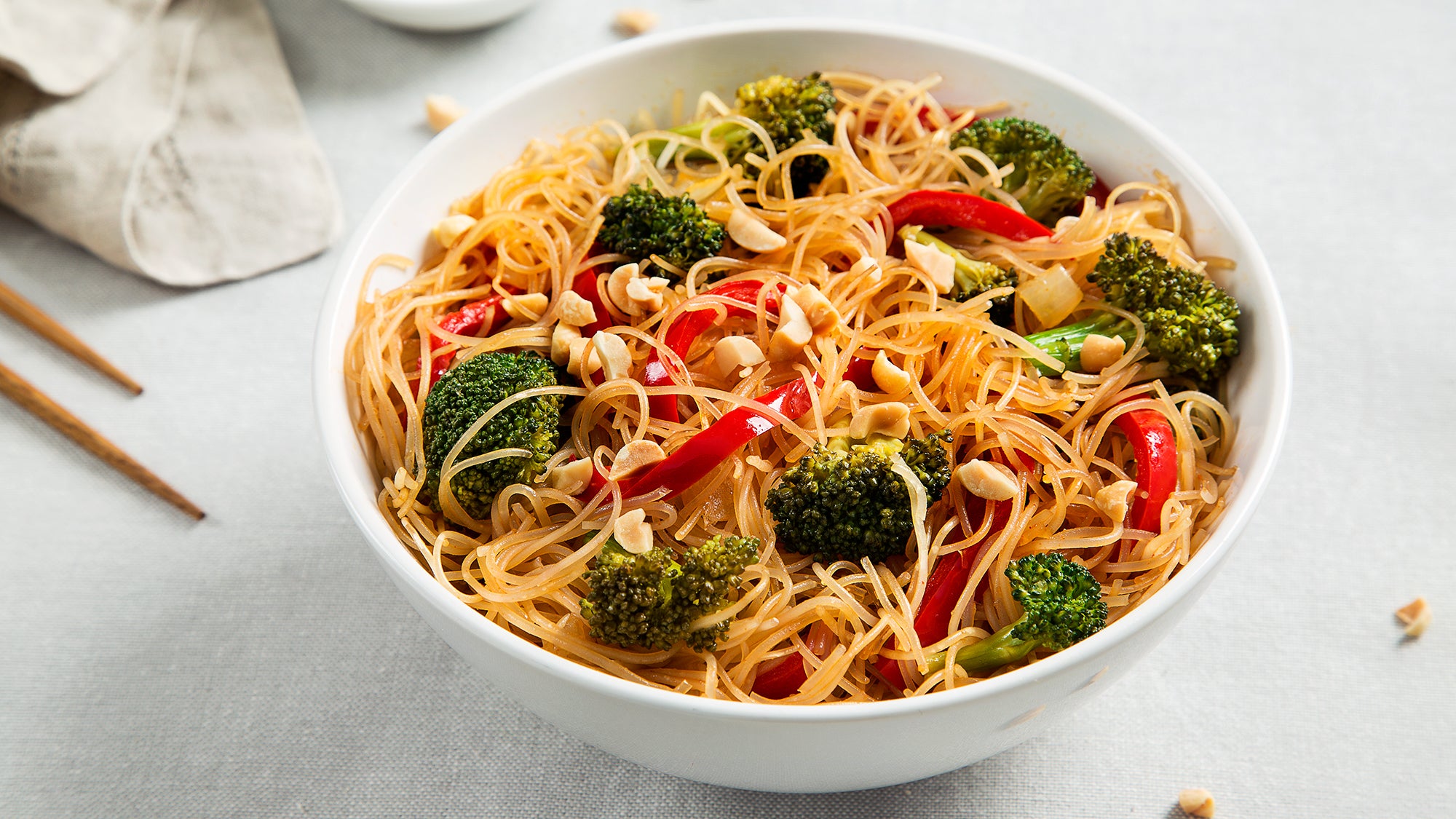 Rice Noodle Bowl with Broccoli and Bell Peppers-image